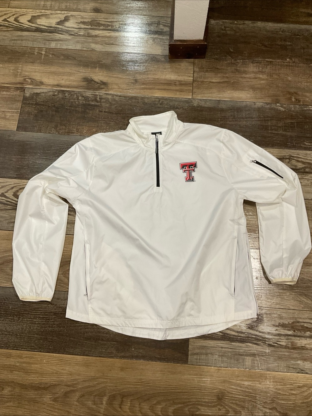 White Windbreaker Pullover with Red TT Logo